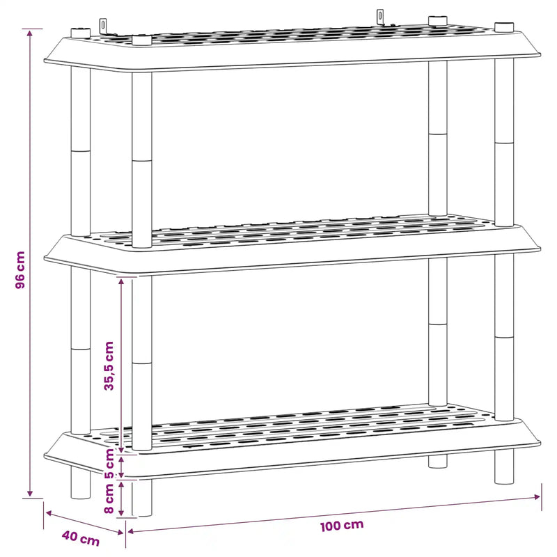 Shelving Unit 3-Tier 100 x 40 x 96 cm PP Anthracite