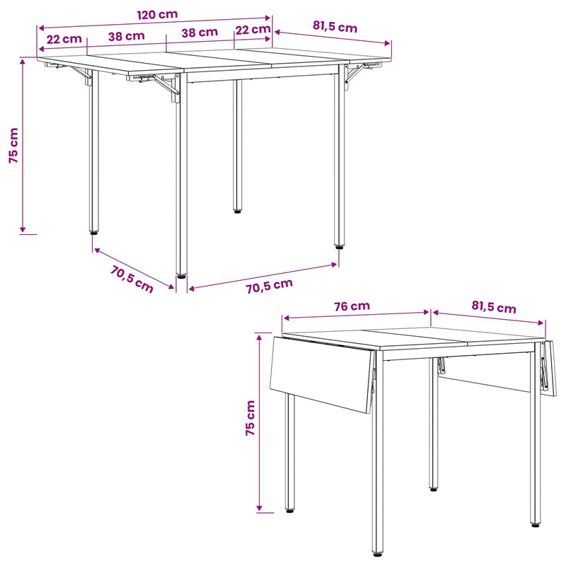 Extendable dining table 120 x 81.5 x 75 cm Engineered Wood