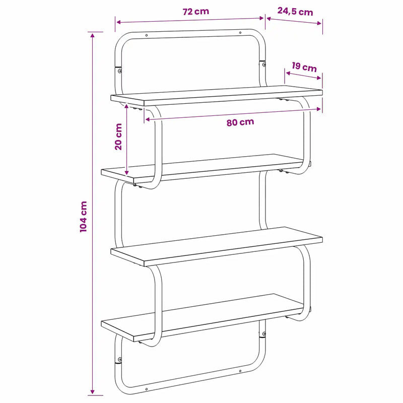 4-Tier Wall Shelf Black Oak 80 x 24.5 x 104 cm Engineered Wood