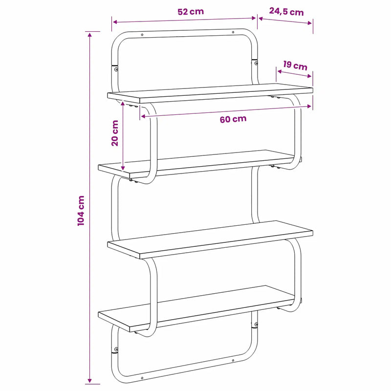 4-Tier Wall Shelf Black Oak 60 x 24.5 x 104 cm Engineered Wood