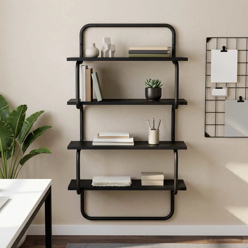 4-Tier Wall Shelf Black Oak 40 x 24.5 x 104 cm Engineered Wood