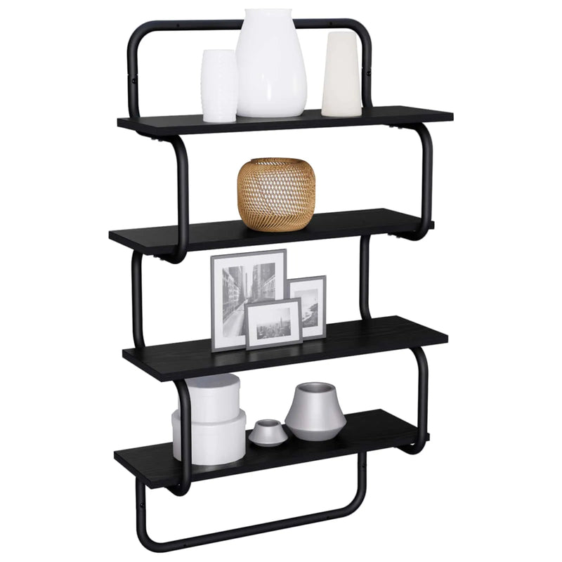 4-Tier Wall Shelf Black Oak 40 x 24.5 x 104 cm Engineered Wood