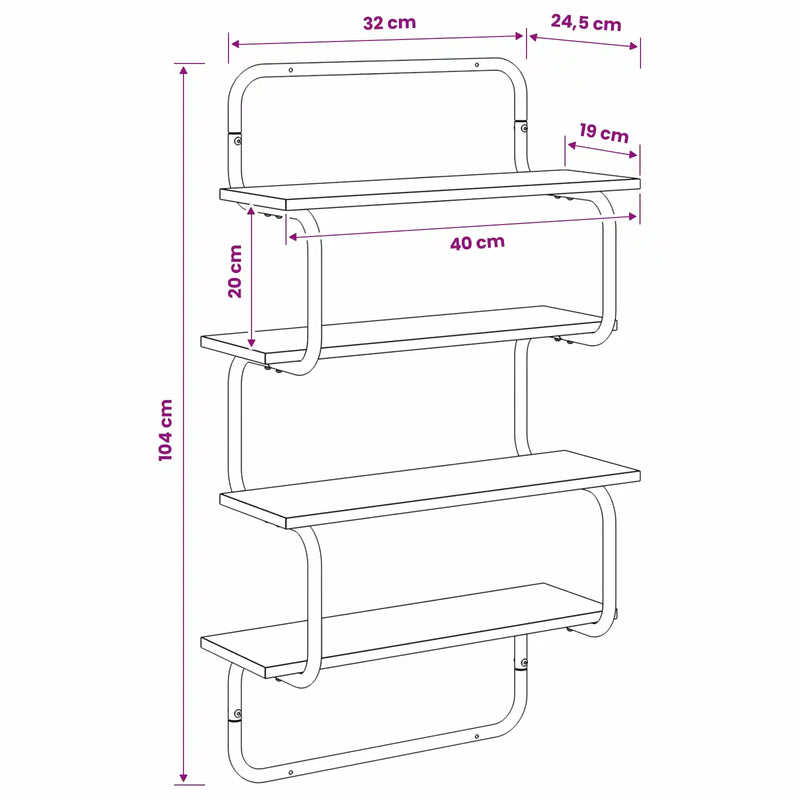 4-Tier Wall Shelf Black Oak 40 x 24.5 x 104 cm Engineered Wood