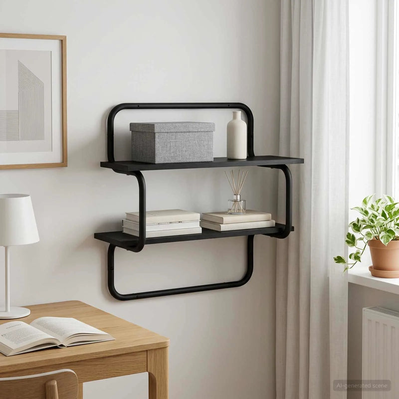 2-Tier Wall Shelf Black Oak 80 x 24.5 x 61 cm Engineered Wood