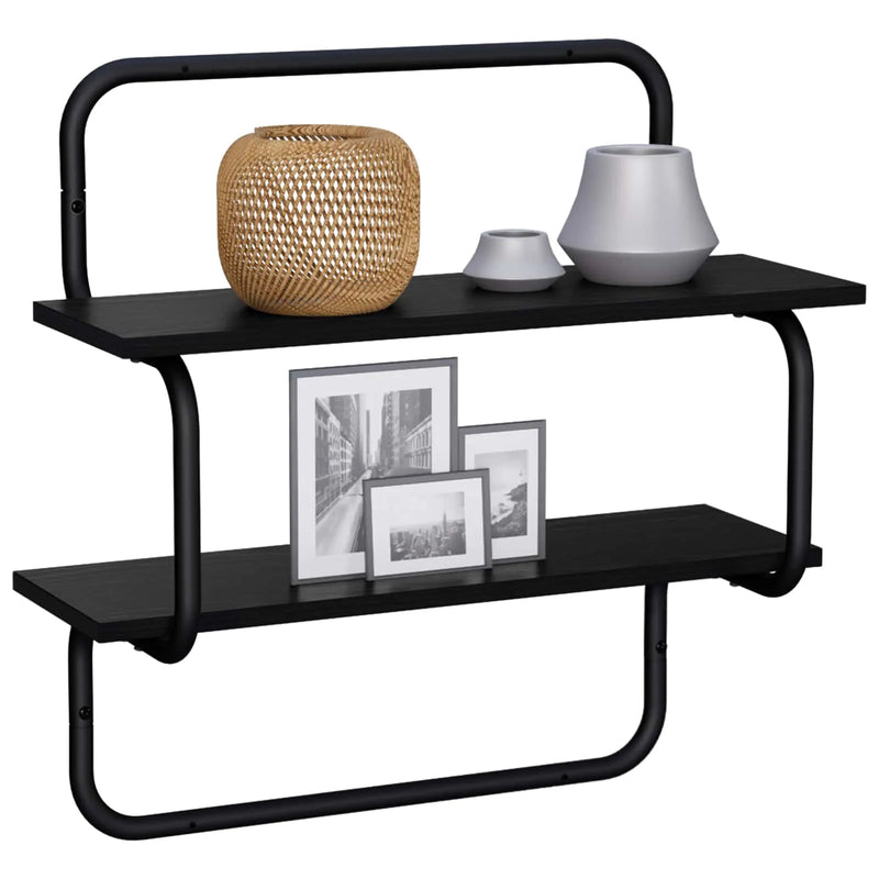 2-Tier Wall Shelf Black Oak 60 x 24.5 x 61 cm Engineered Wood