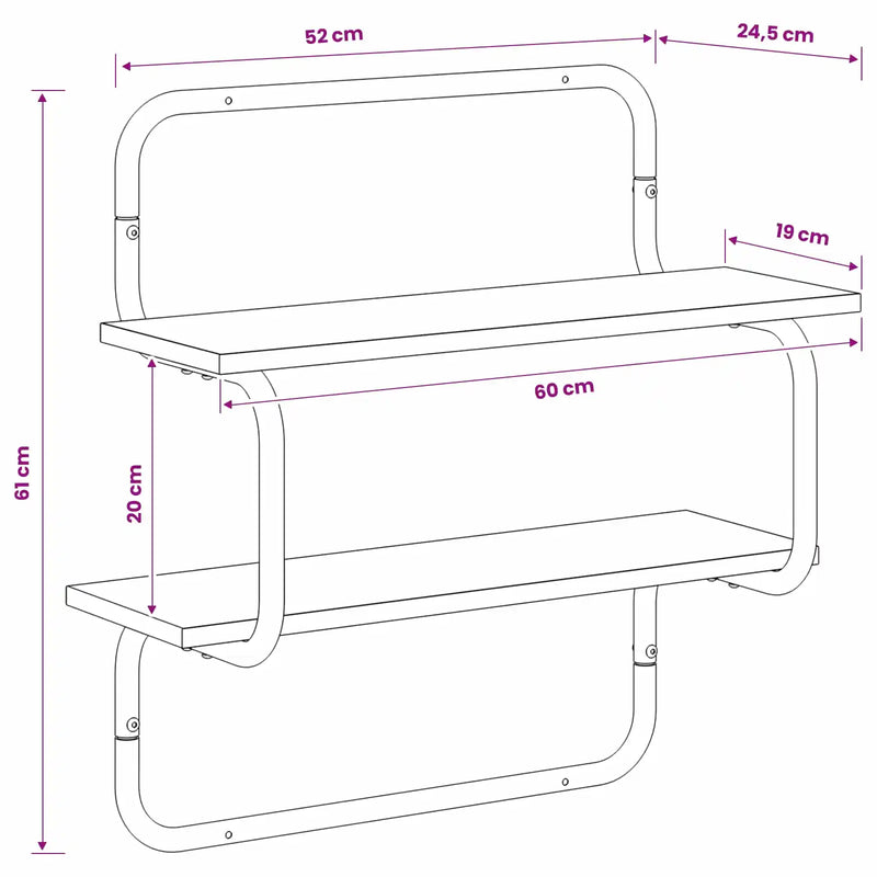 2-Tier Wall Shelf Black Oak 60 x 24.5 x 61 cm Engineered Wood