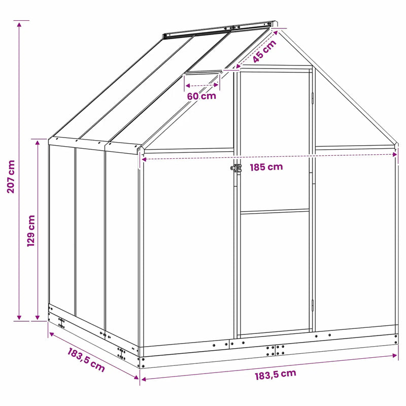 Garden Greenhouse with Door Anthracite 183.5 x 183.5 x 207 cm
