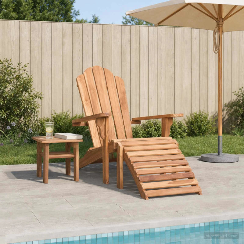 Garden Adirondack Chair with Footrest Natural Solid Teak Wood