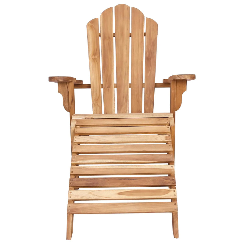 Garden Adirondack Chair with Footrest Natural Solid Teak Wood