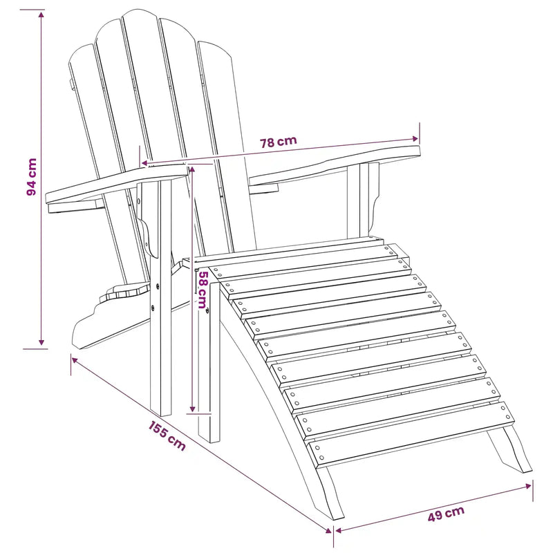 Garden Adirondack Chair with Footrest Natural Solid Teak Wood