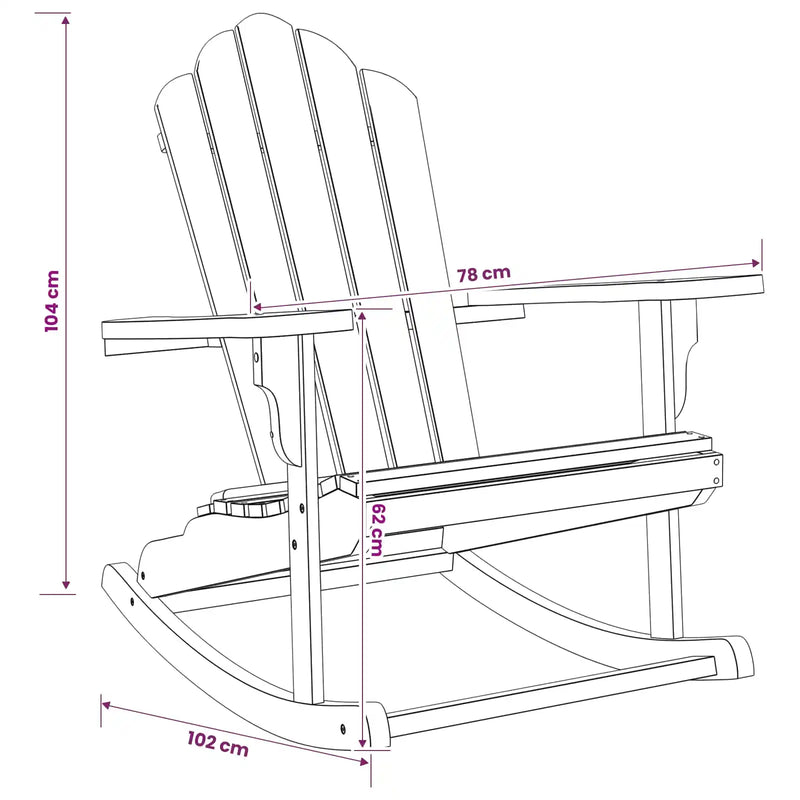 Garden Adirondack Rocking Chair Natural Solid Teak wood
