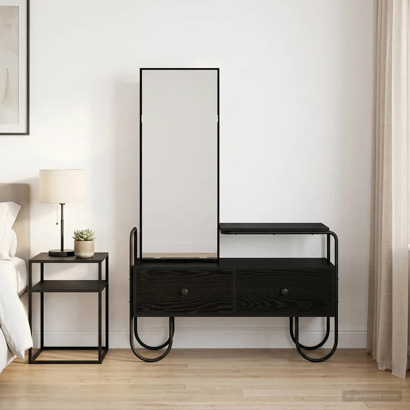 Dressing Table with Drawer with Shelf Black Oak Engineered Wood