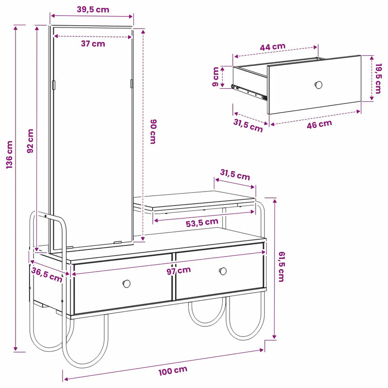 Dressing Table with Drawer with Shelf Black Oak Engineered Wood