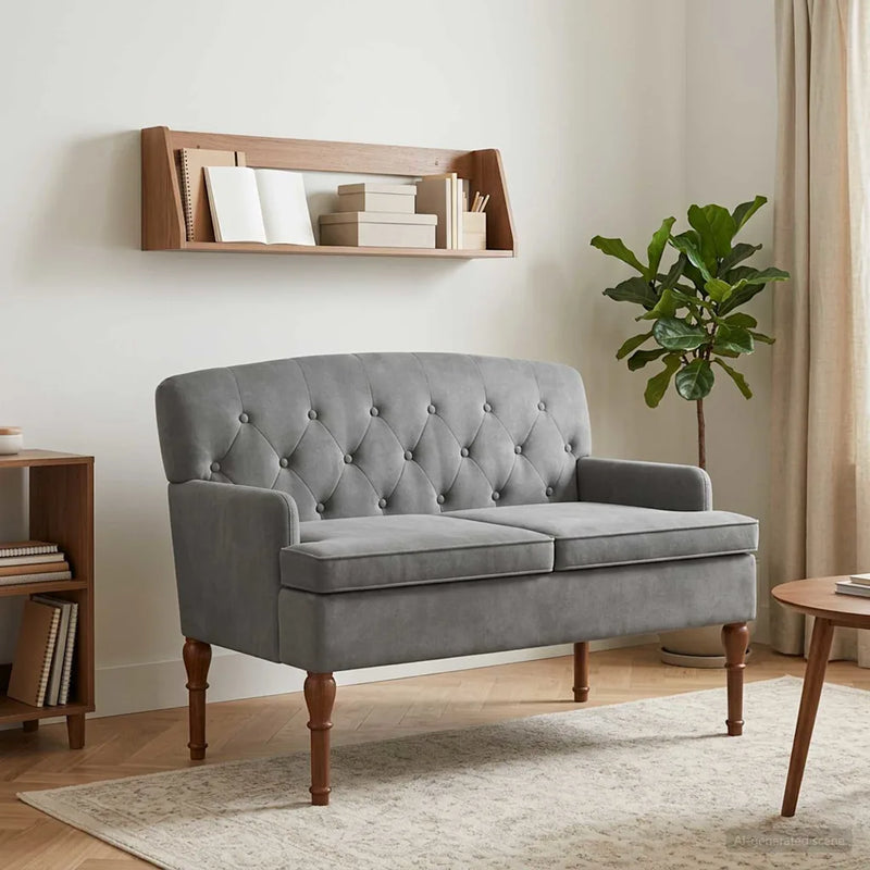 Loveseat with button tufted Dark Grey 111 x 65 x 79 cm Velvet