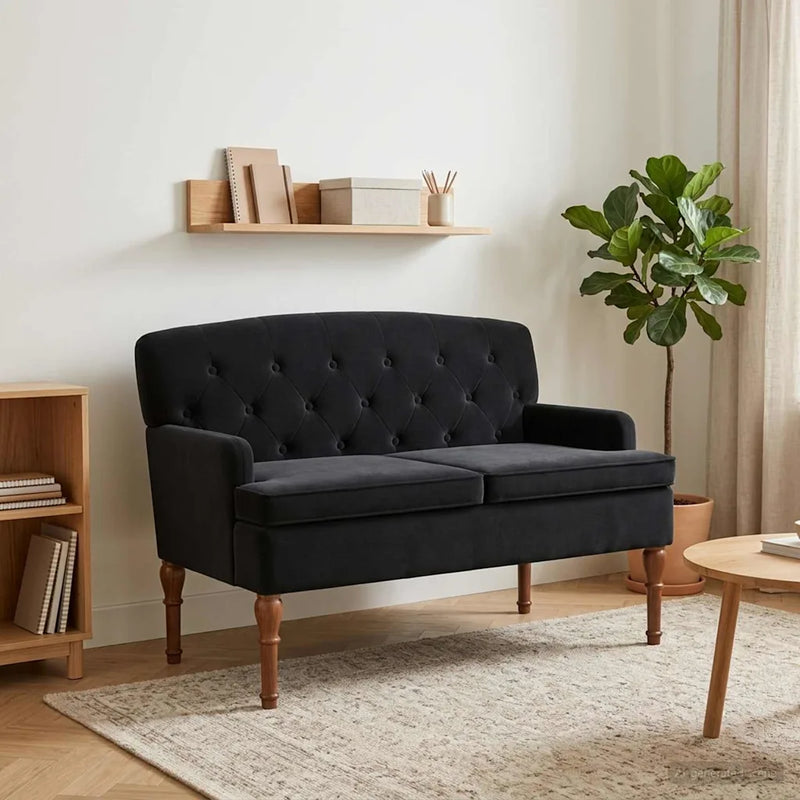 Loveseat with button tufted Black 111 x 65 x 79 cm Velvet
