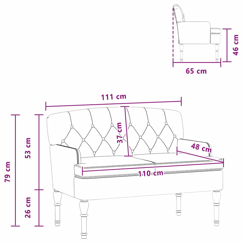 Loveseat with button tufted Black 111 x 65 x 79 cm Velvet