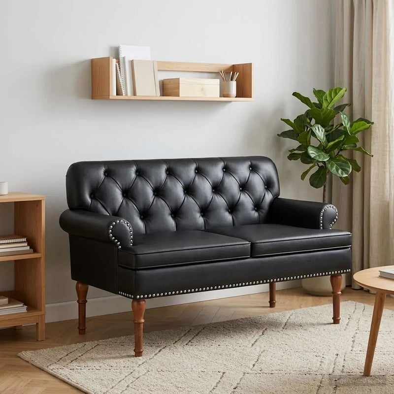 Loveseat with button tufted Black 120 x 65 x 77 cm Faux Leather