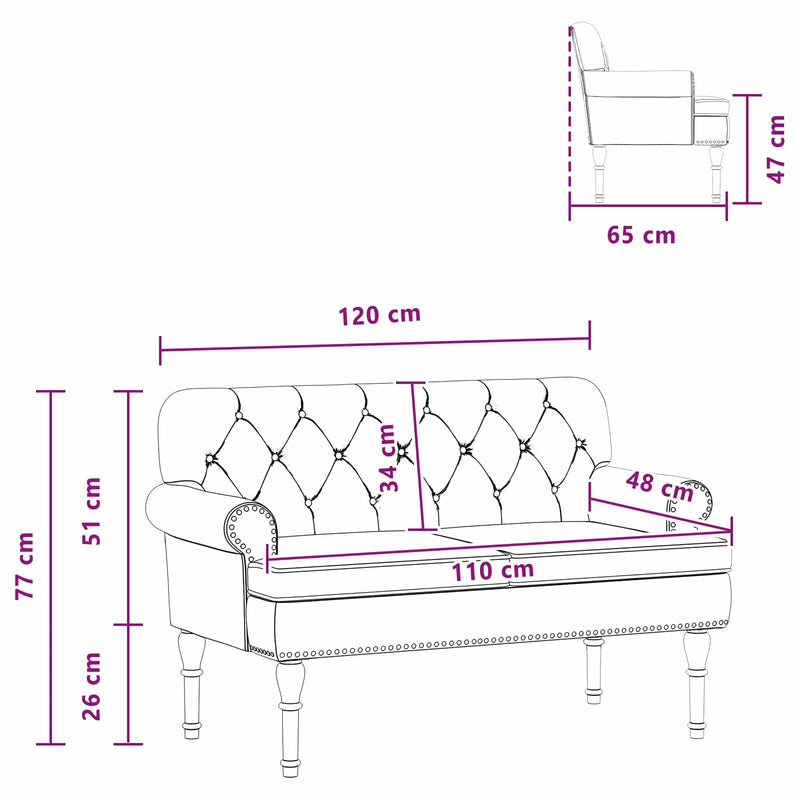 Loveseat with button tufted Black 120 x 65 x 77 cm Faux Leather