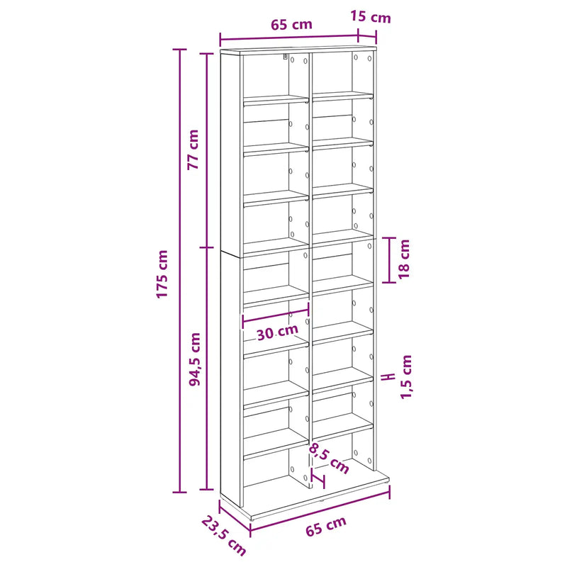 CD Cabinet White 65 x 23.5 x 175 cm Engineered Wood