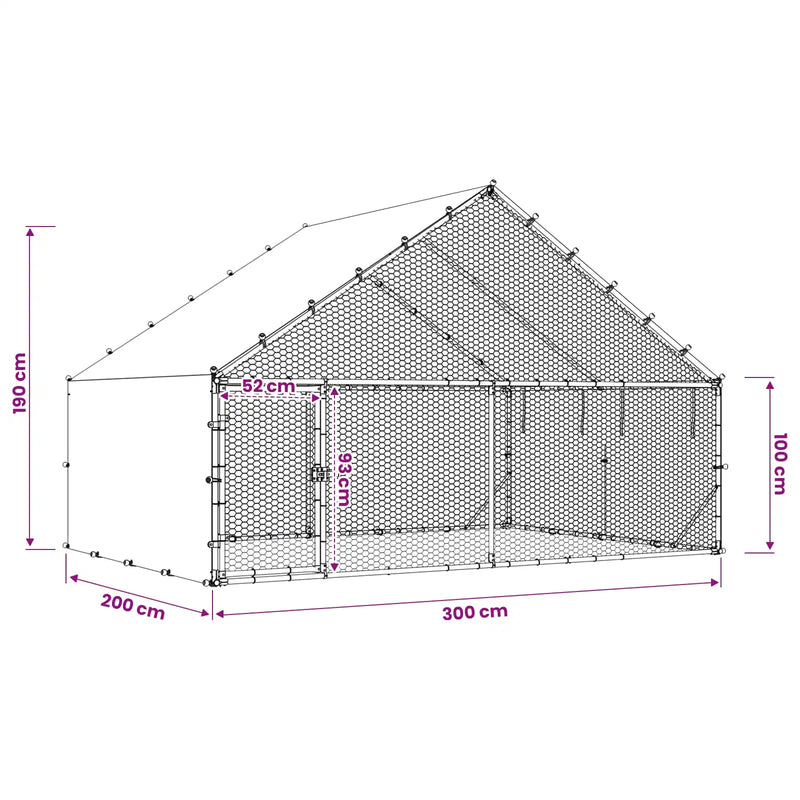 Chicken Coop with Roof Silver 300 x 200 x 190 cm