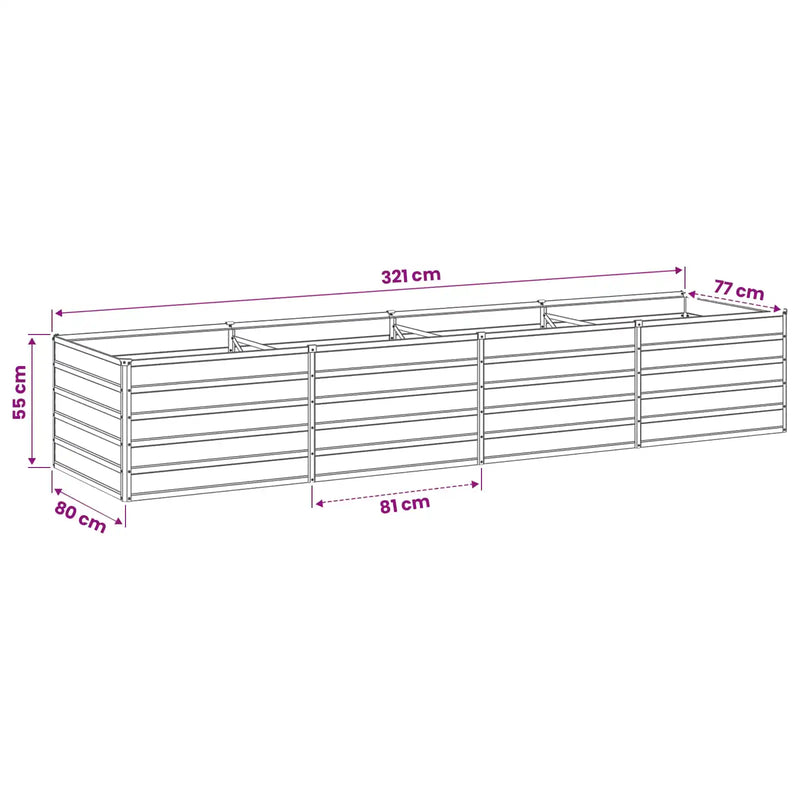 Raised Garden Bed Grey 320 x 80 x 55 cm cold-rolled steel