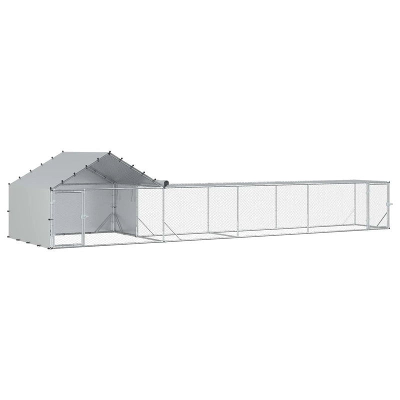 Chicken Coop with Roof and Yard 2 pcs Silver 7 x 2 x 1.5 m