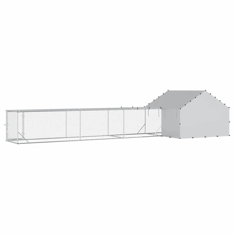 Chicken Coop with Roof and Yard 2 pcs Silver 7 x 2 x 1.5 m
