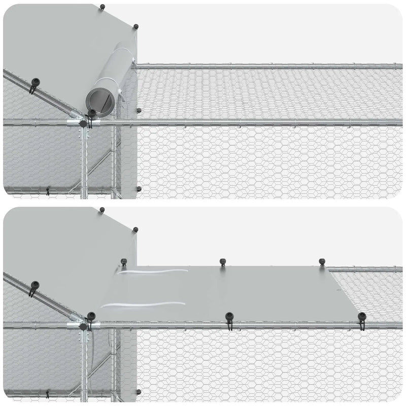 Chicken Coop with Roof and Yard 2 pcs Silver 7 x 2 x 1.5 m
