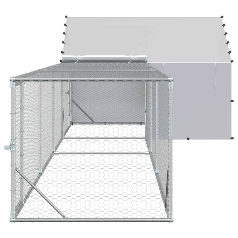 Chicken Coop with Roof and Yard 2 pcs Silver 7 x 2 x 1.5 m