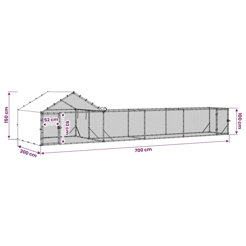 Chicken Coop with Roof and Yard 2 pcs Silver 7 x 2 x 1.5 m