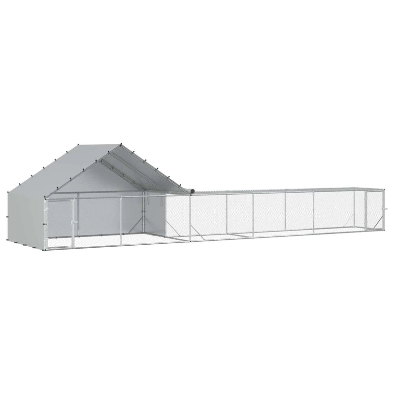 Chicken Coop with Roof and Yard 2 pcs Silver 800 x 200 x 190 cm