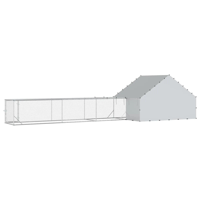 Chicken Coop with Roof and Yard 2 pcs Silver 800 x 200 x 190 cm