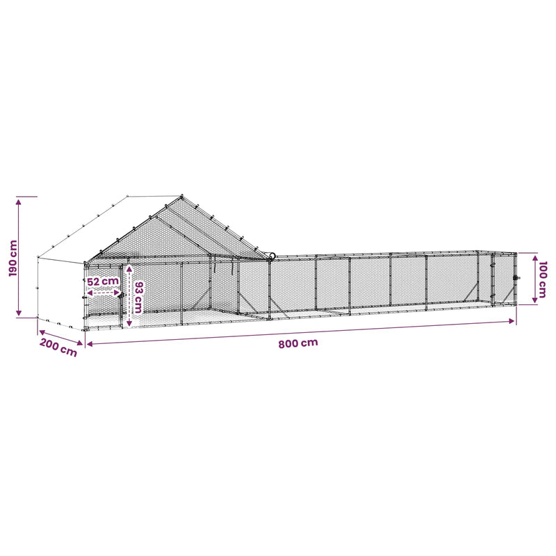Chicken Coop with Roof and Yard 2 pcs Silver 800 x 200 x 190 cm