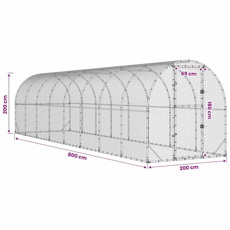 Chicken Coop Silver 800 x 200 x 200 cm Galvanised Steel