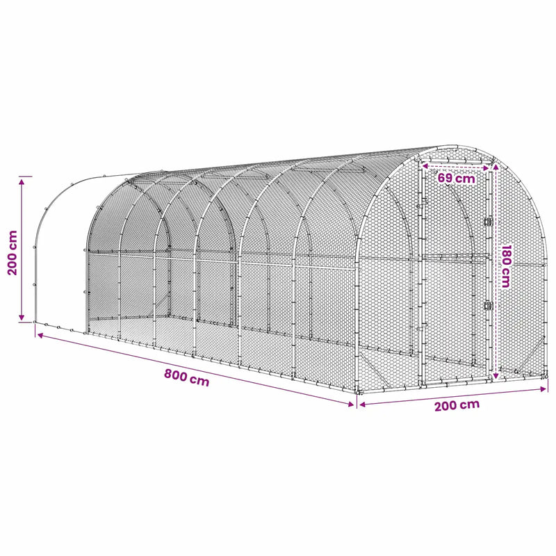 Chicken Coop Silver 800 x 200 x 200 cm Galvanised Steel