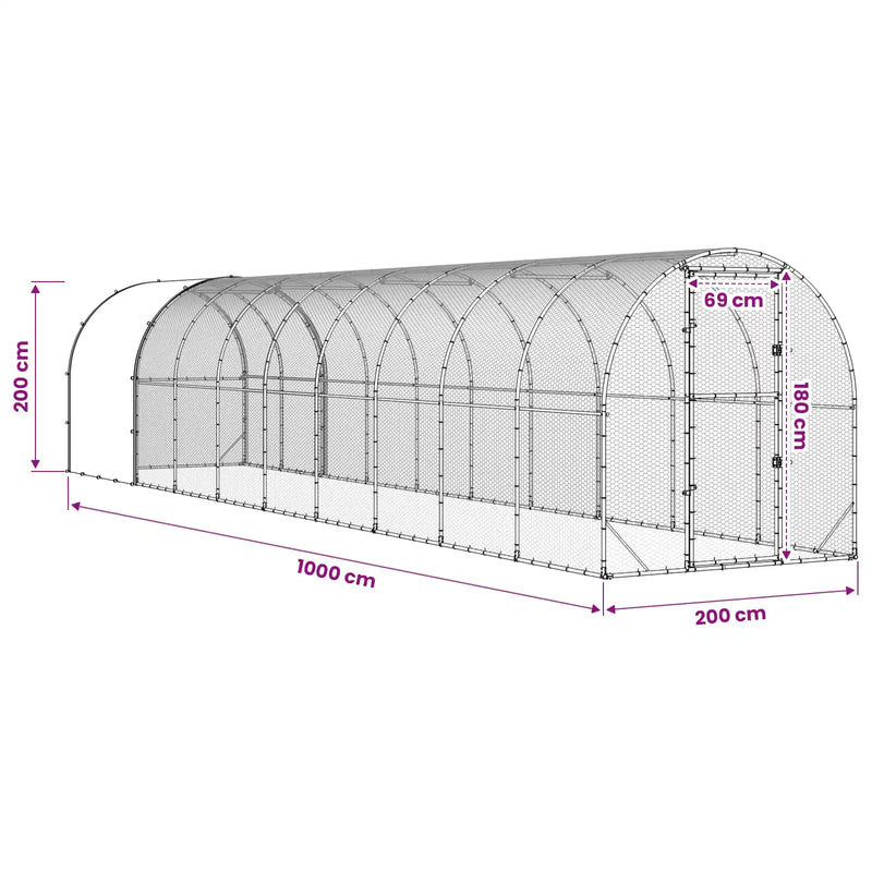 Chicken Coop Silver 1000 x 200 x 200 cm Galvanised Steel