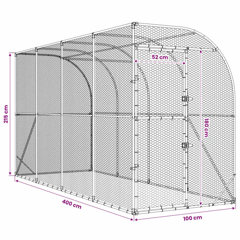 Against Wall Chicken Coop Silver 600 x 150 x 215 cm