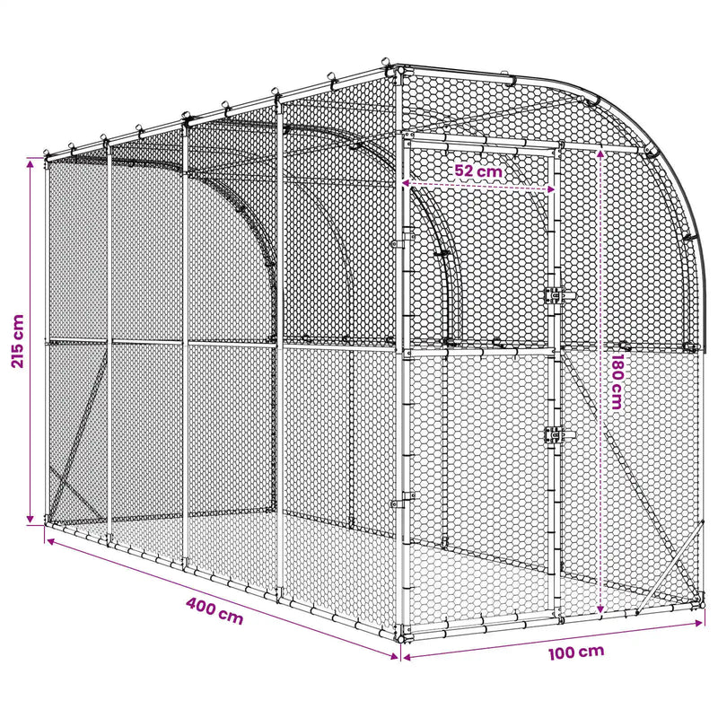 Against Wall Chicken Coop Silver 600 x 150 x 215 cm