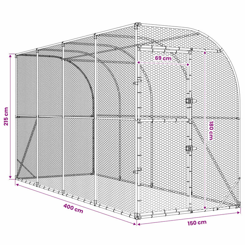 Against Wall Chicken Coop Silver 600 x 150 x 215 cm