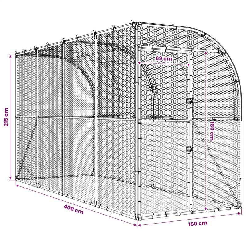 Against Wall Chicken Coop Silver 600 x 150 x 215 cm