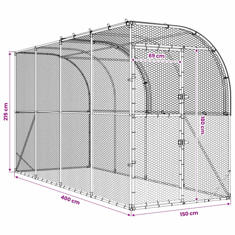 Against Wall Chicken Coop Silver 400 x 150 x 215 cm