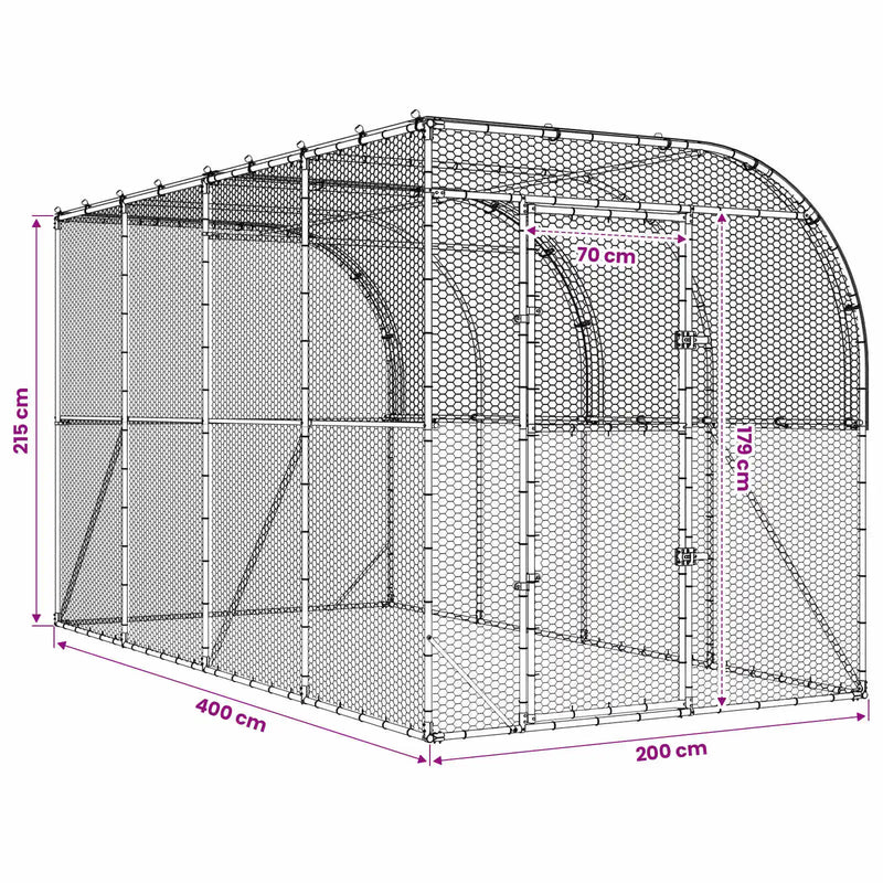 Against Wall Chicken Coop Silver 600 x 150 x 215 cm