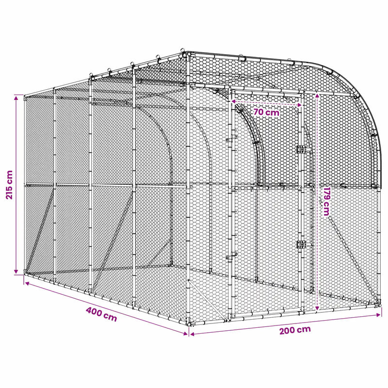 Against Wall Chicken Coop Silver 400 x 200 x 215 cm