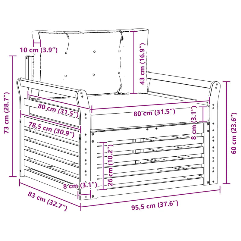 Outdoor Sofa Solid Acacia Wood and Polyester