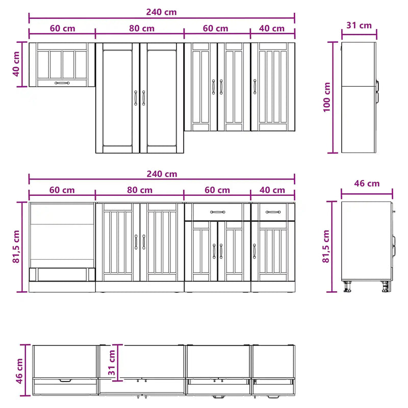 Cabinet Set with Drawer with Shelf 8 pcs White Engineered Wood