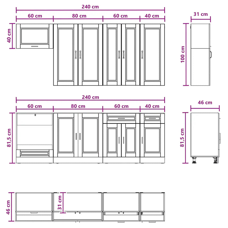 Kitchen Unit PORTO 8 pcs Black Engineered Wood