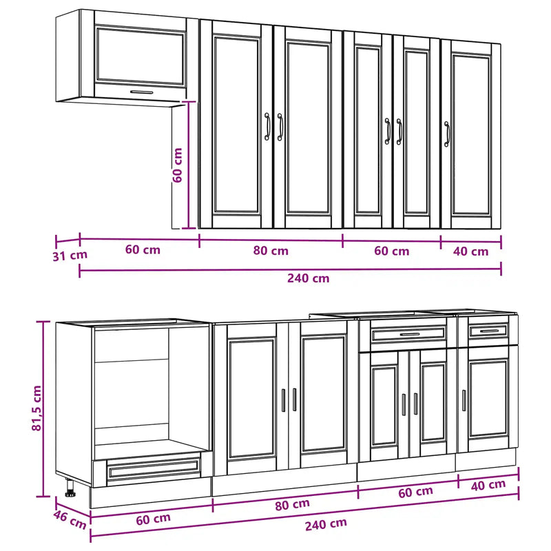 Kitchen Unit PORTO 8 pcs Black Engineered Wood
