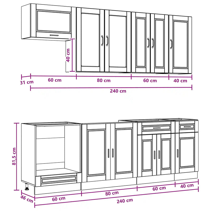 Cabinet Set with Drawer with Shelf 8 pcs White Engineered Wood