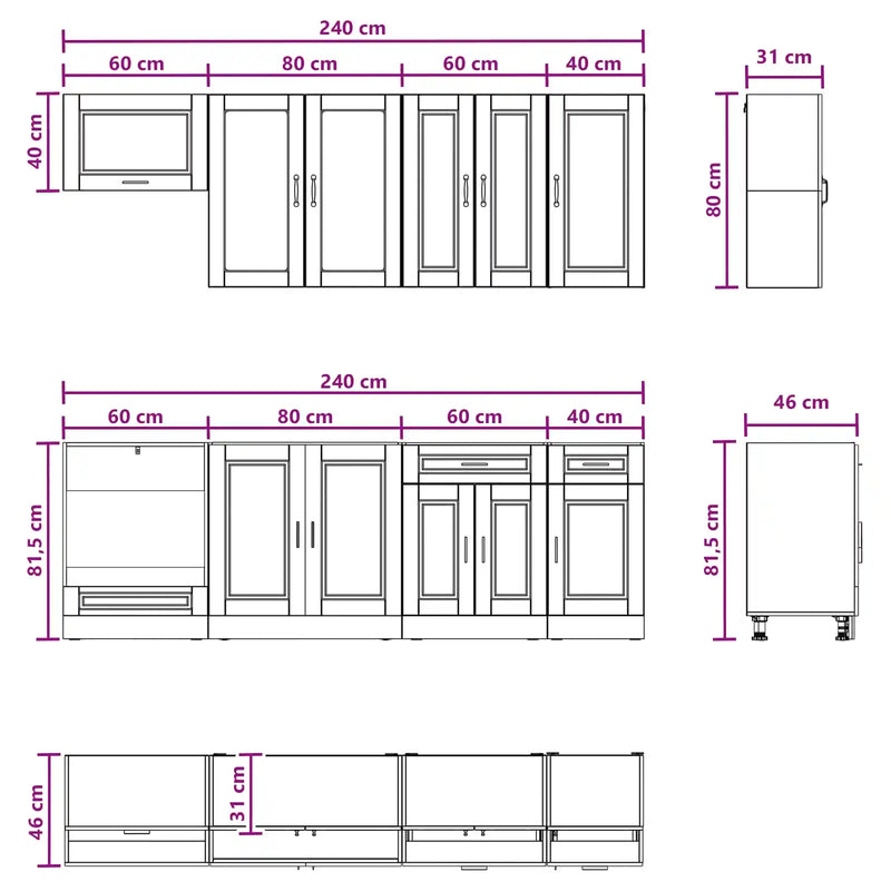 Kitchen Unit PORTO 8 pcs Black Engineered Wood