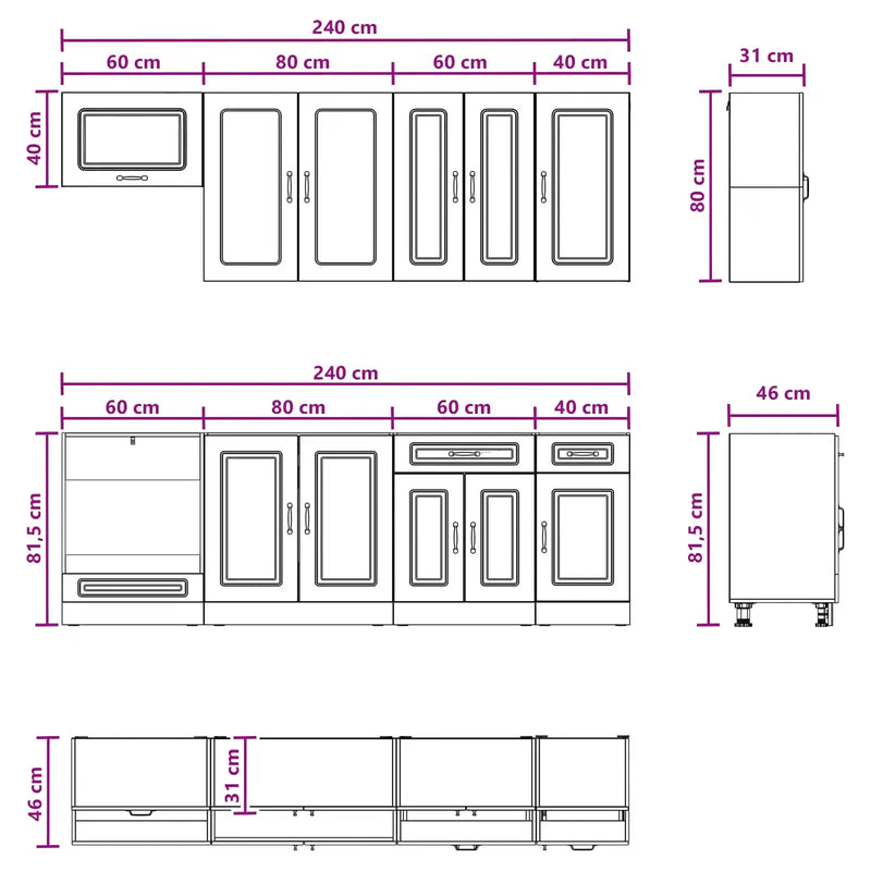 Cabinet Set with Drawer with Shelf 8 pcs White Engineered Wood
